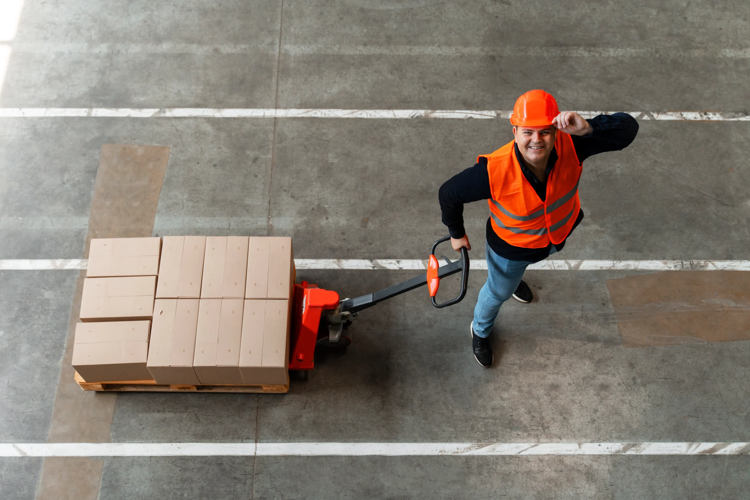 A warehouse operator handling packages.