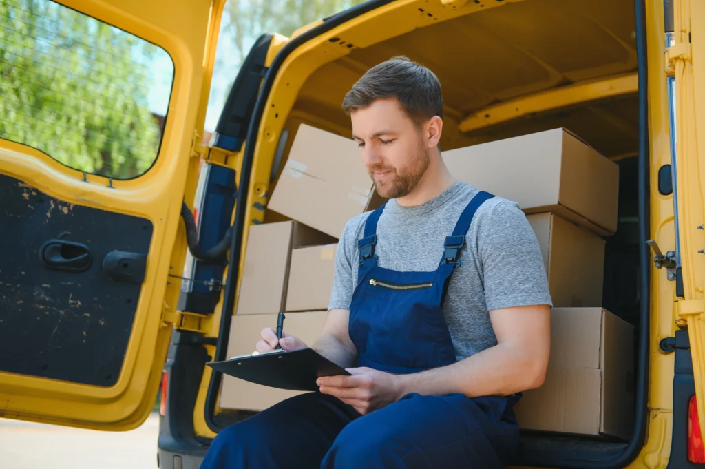 Delivery person handling packages.