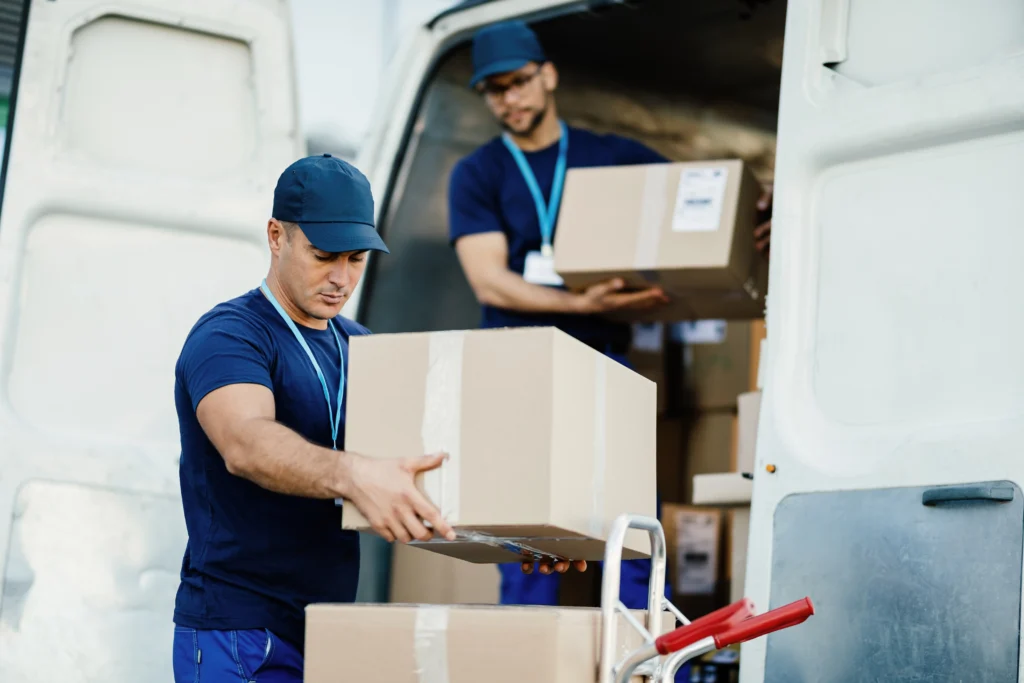 A delivery team handling packages.